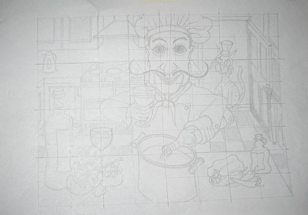 Sketch for "Salvatore Cooks For" Acrylic Painting