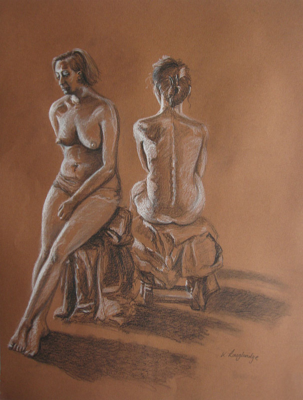 Image of two female nudes seated