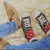 Three's a Crowd Painting of a Couple's intertwined feet