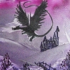 Dragon in a fantasy purple and silver painted landscape
